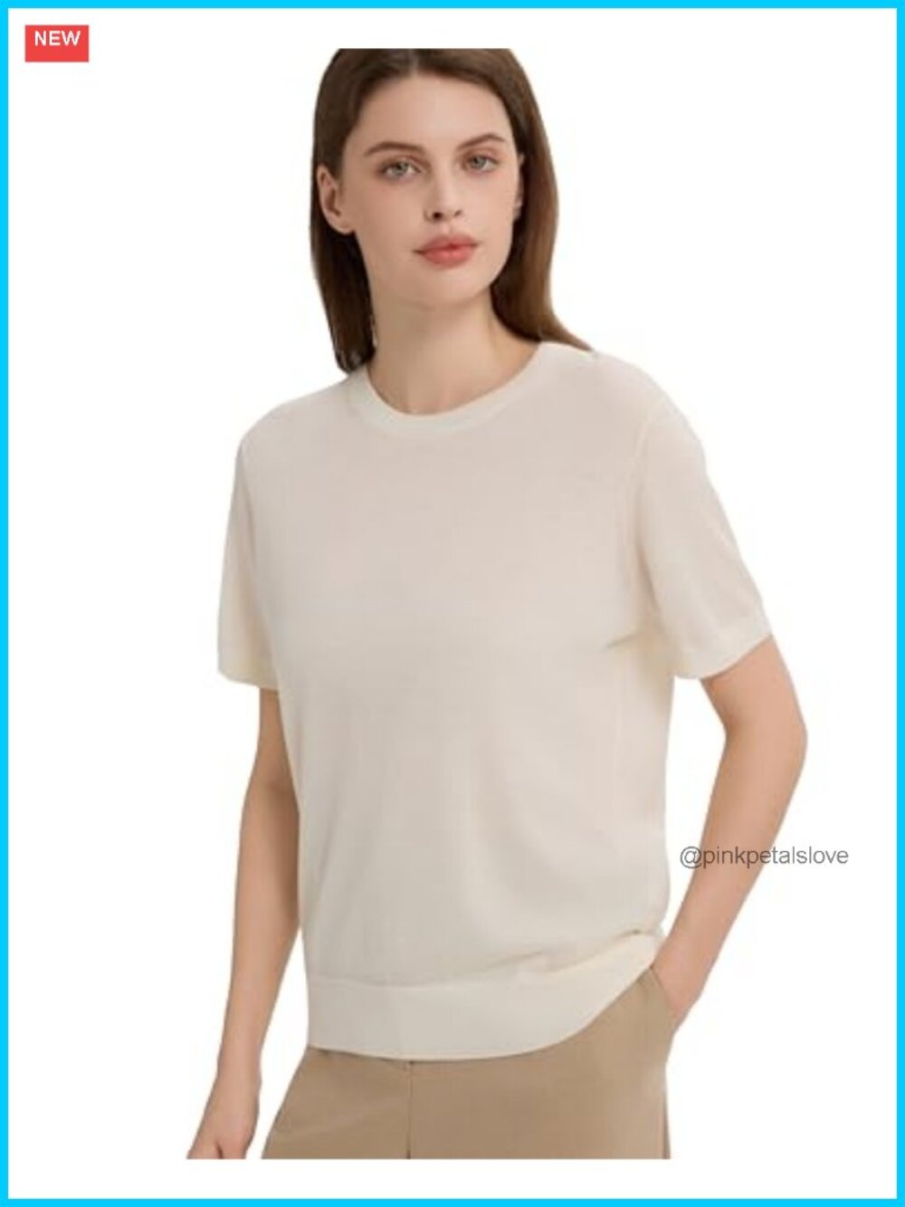 100% Merino Wool Short Sleeve Sweater Crewneck Lightweight Knit Pullover